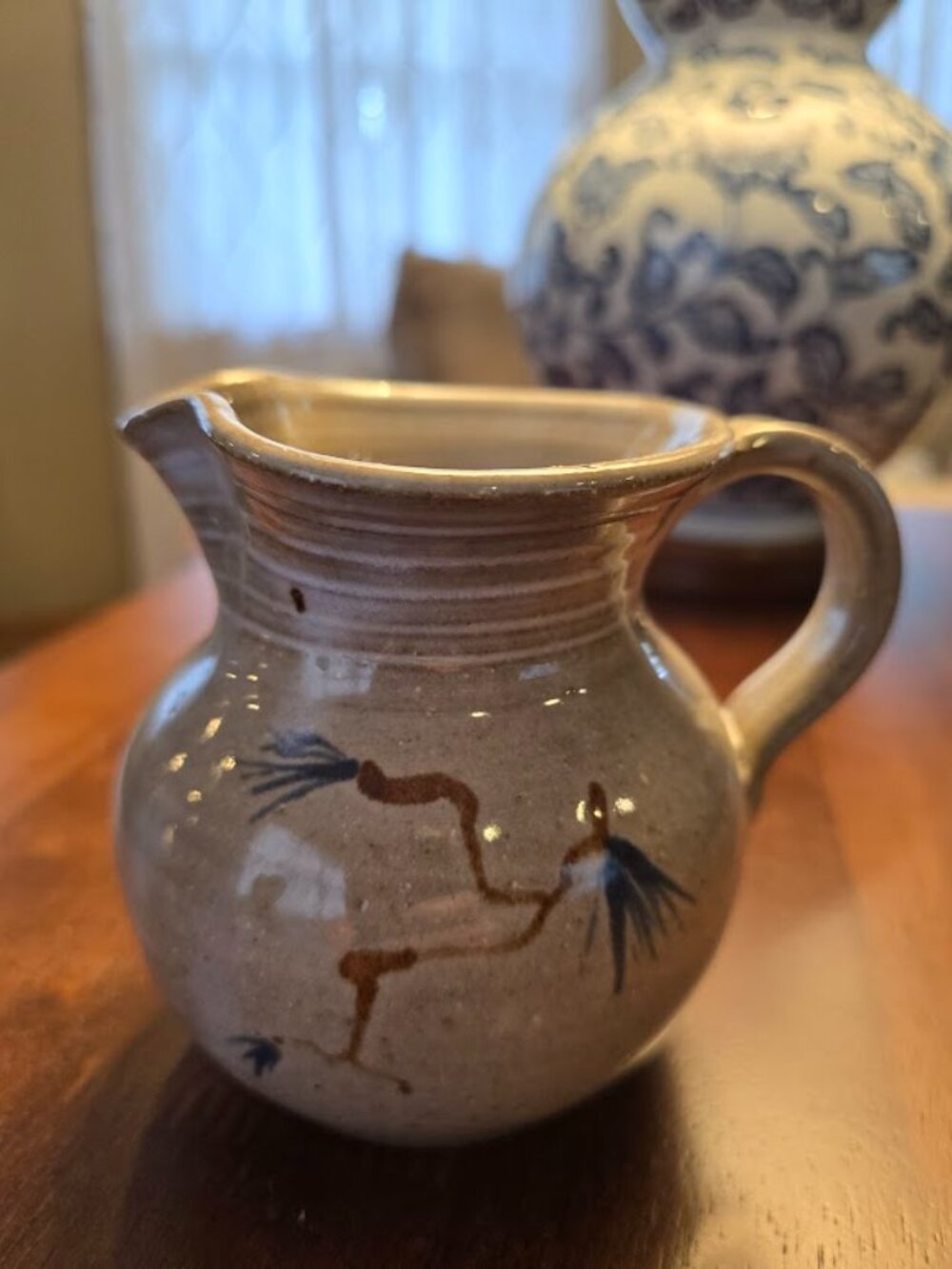 VTG Jugtown Ware Salt Glaze Blue Pine Seagrove, NC Pitcher - Original Stamp